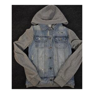 RVCA x Erin Wasson Denim Leather Hoodie Jacket Distressed Size S